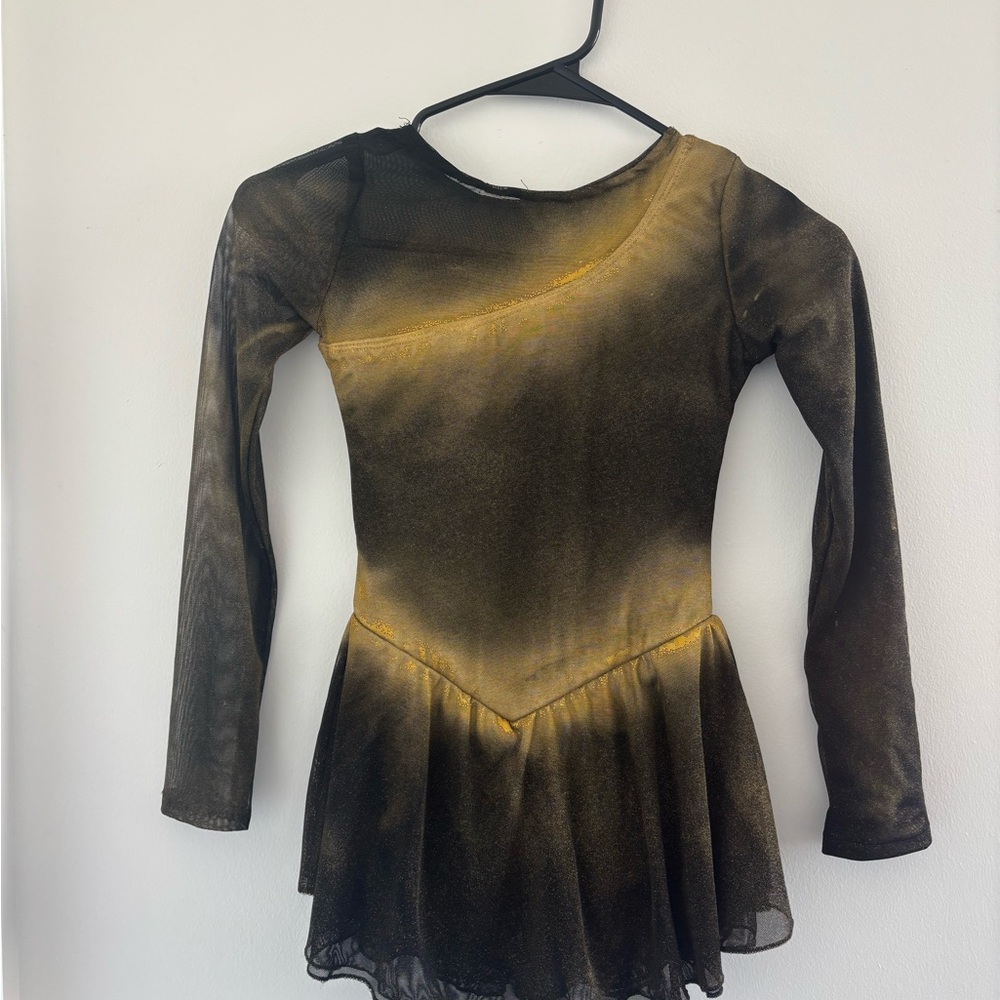 Black and Airbrushed Gold Long Sleeve Ice Skating Dress